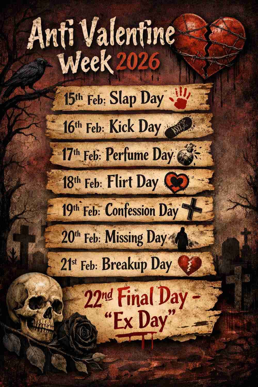 Anti Valentine Week 2026 List : Meaning, Slap Day, Kick Day, Breakup Day
