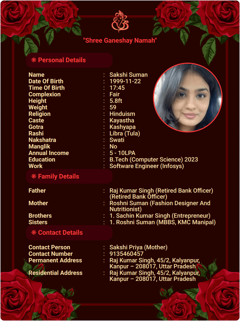 Marriage Biodata format for marriage