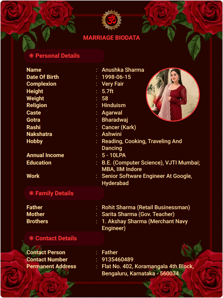 Marriage Biodata format for marriage