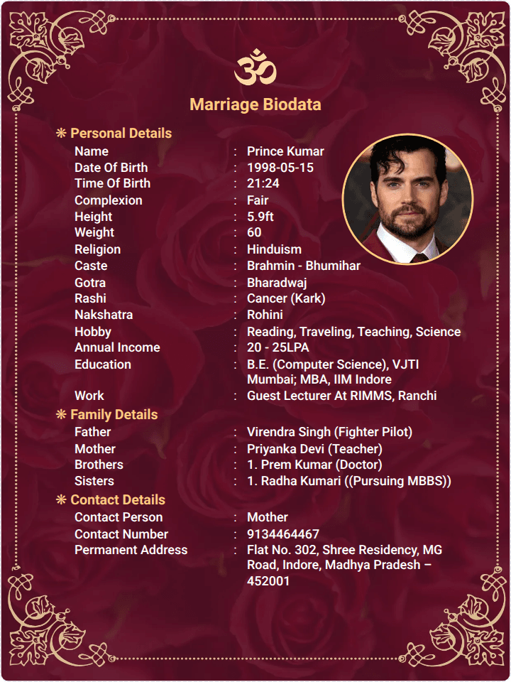 Hindu Marriage Biodata Template – Free & Editable