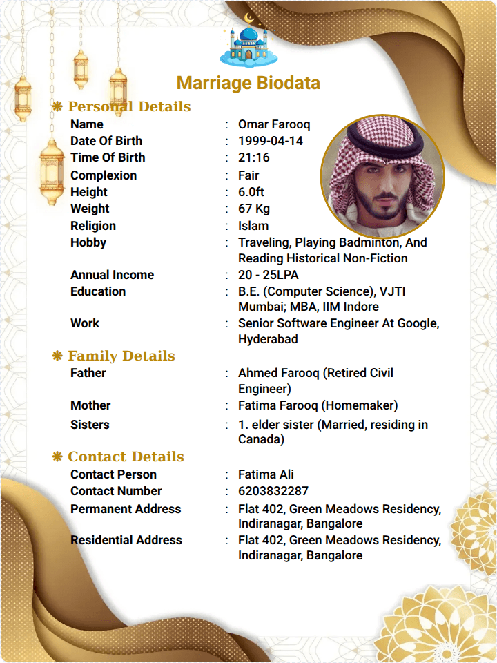 Muslim Biodata template