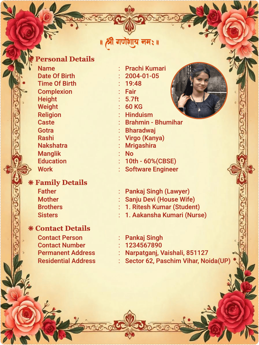 Shaadi biodata template