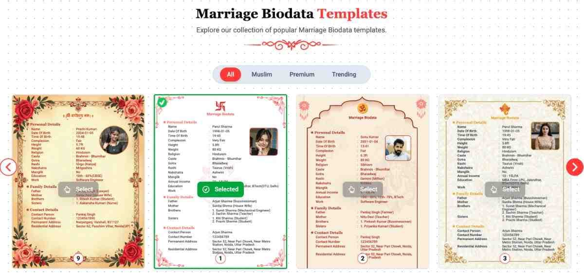 Marriage Biodata Format