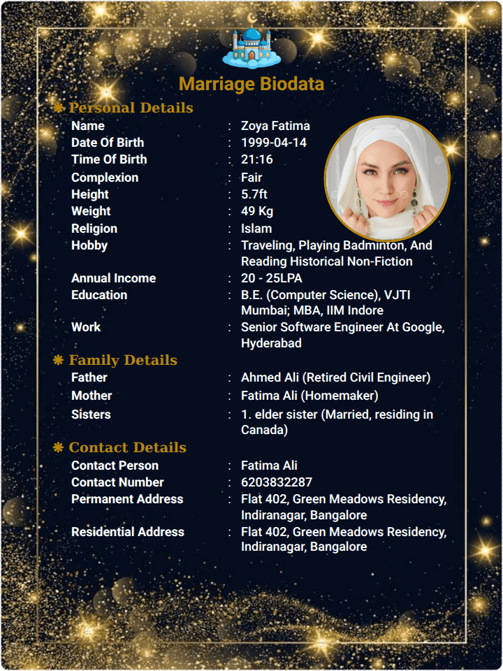 Muslim Marriage Biodata Format