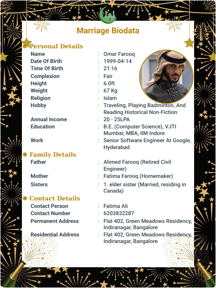 Marriage Biodata Format for boys