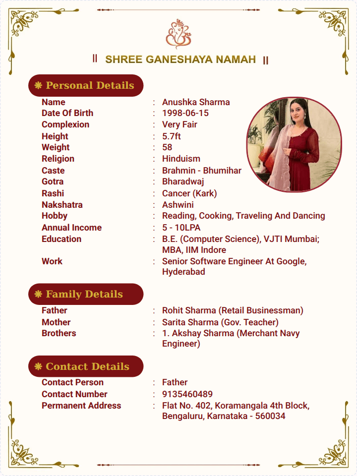 Biodata Format for job -1