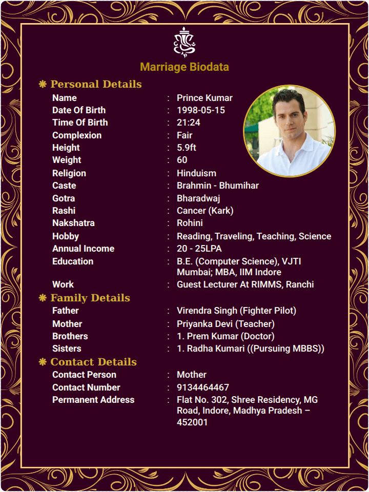 Biodata Format Free Download (PDF & Word) | Marriage Biodata Maker Online