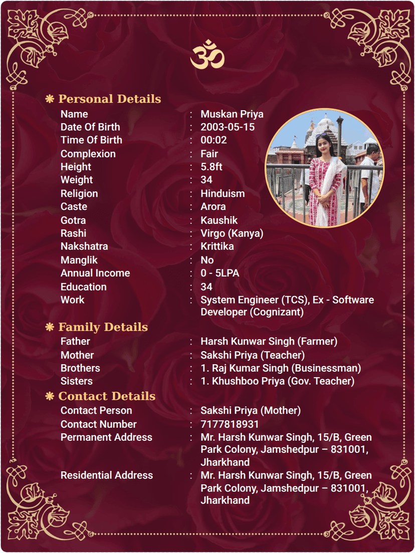 Hindu Marriage Biodata Template – Free & Editable