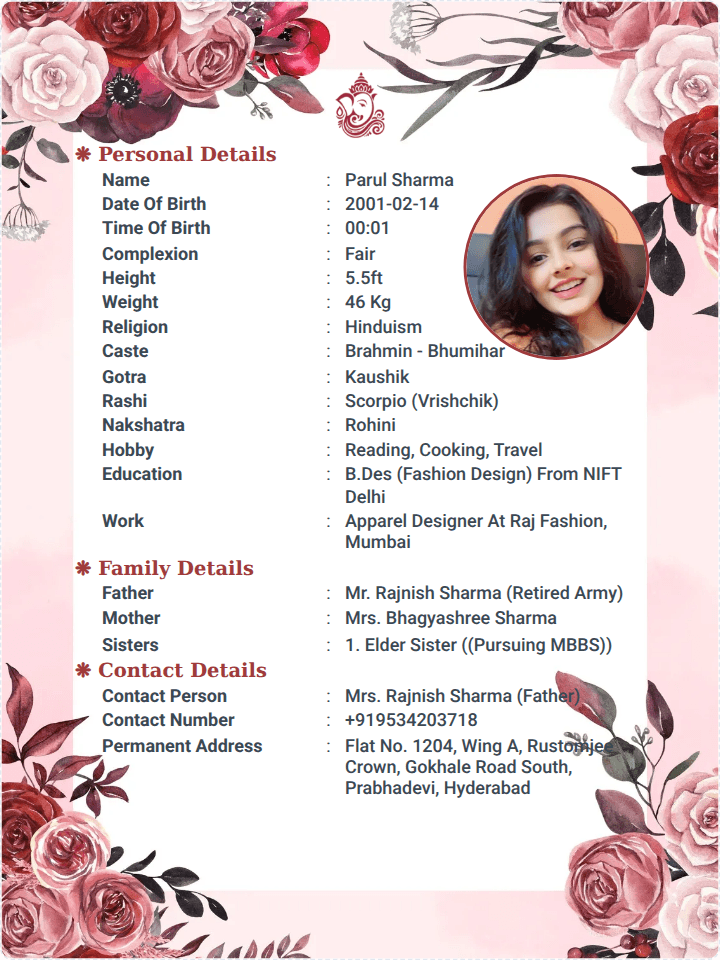 Marriage Biodata Format for students