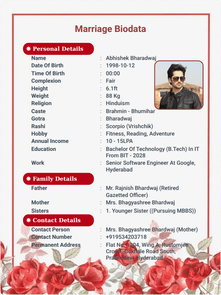 Marriage Biodata Format