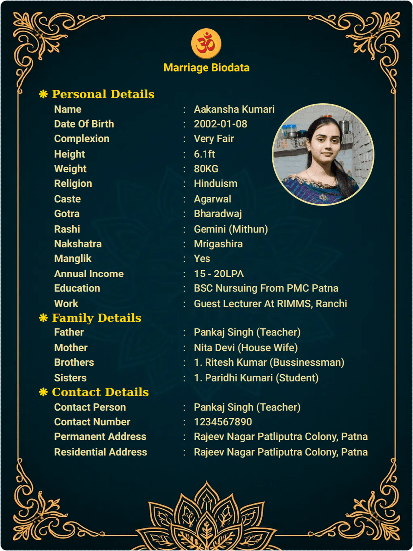 Modern Marriage Biodata Template Online